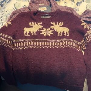 Abercrombie & Fitch Maroon Sweater with Moose Pattern